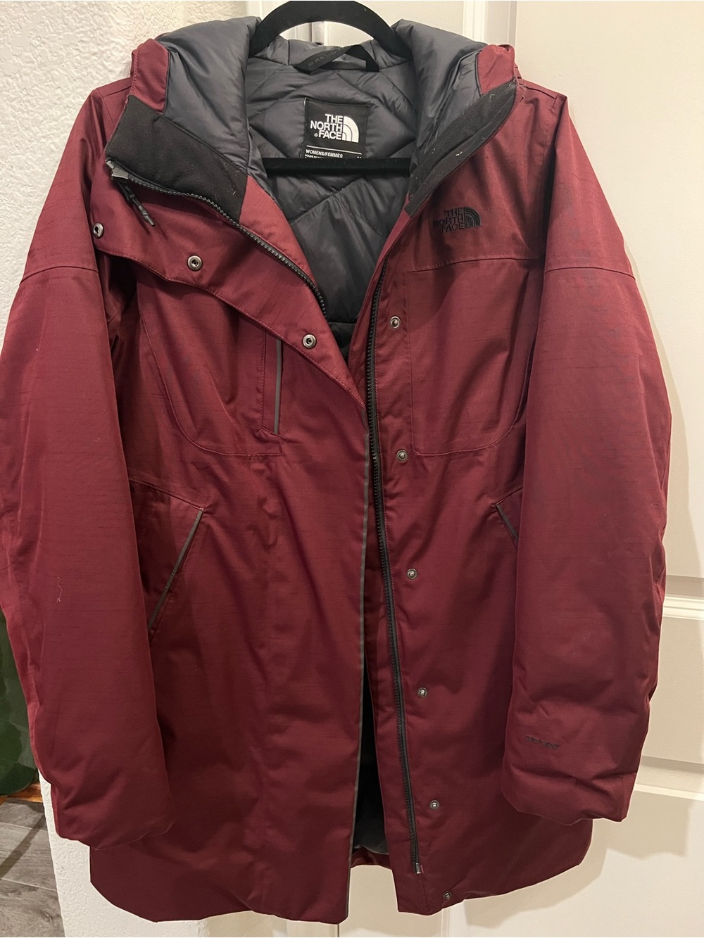The North Face Women’s Maroon Puffer Coat with Black Lining